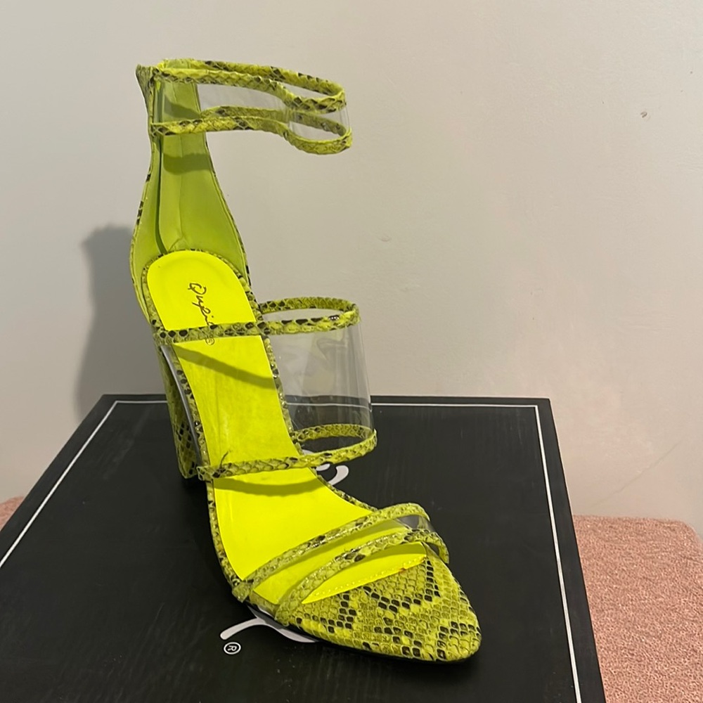 Neon Green Snake Skinned chunky heel